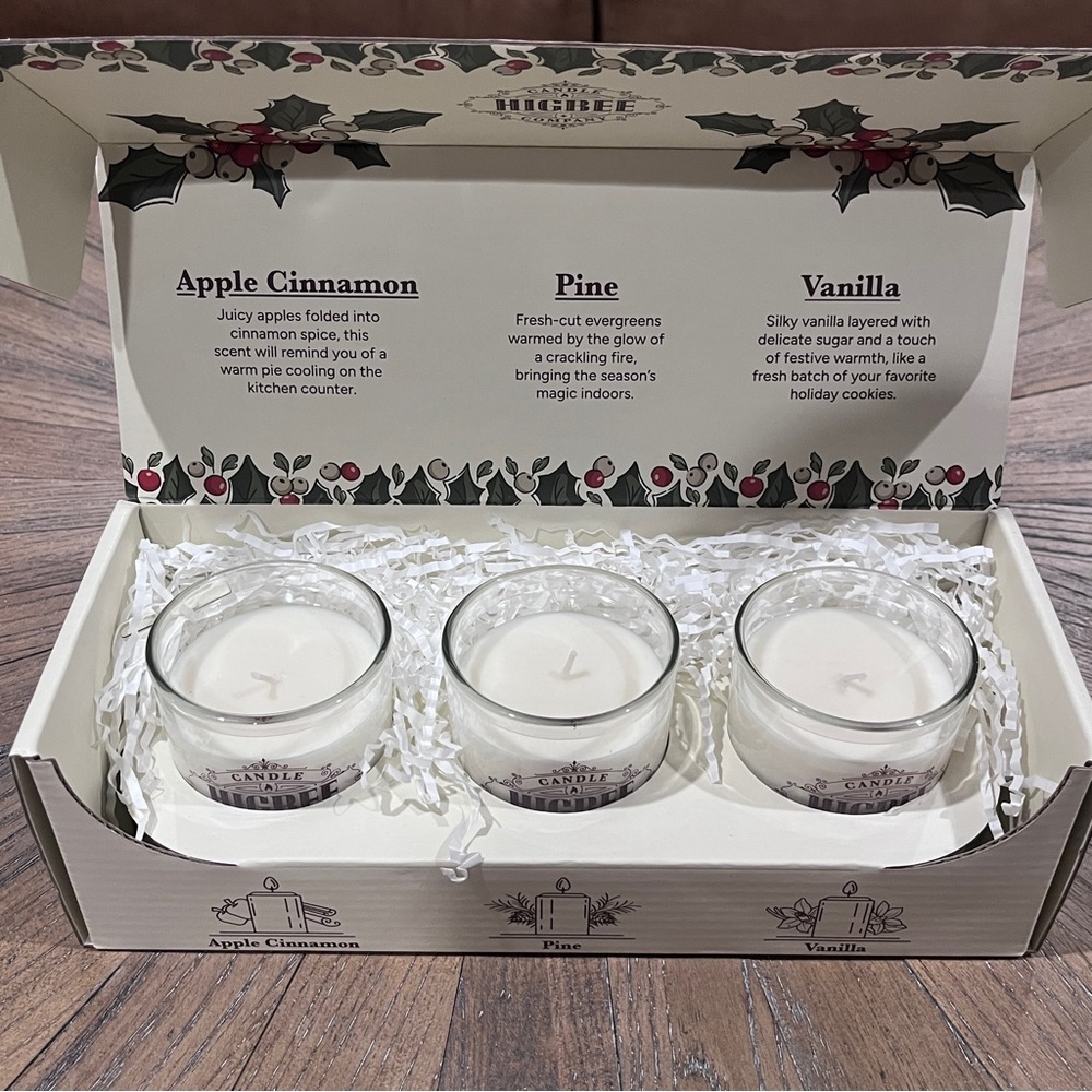 Higbee 2025 Candle Collection Set Of 3 Candles Pine Apple Cinnamon Vanilla